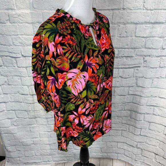 Terra & Sky women 1X 16W-18W tropical print short sleeve peasant top brand new - Picture 5 of 12